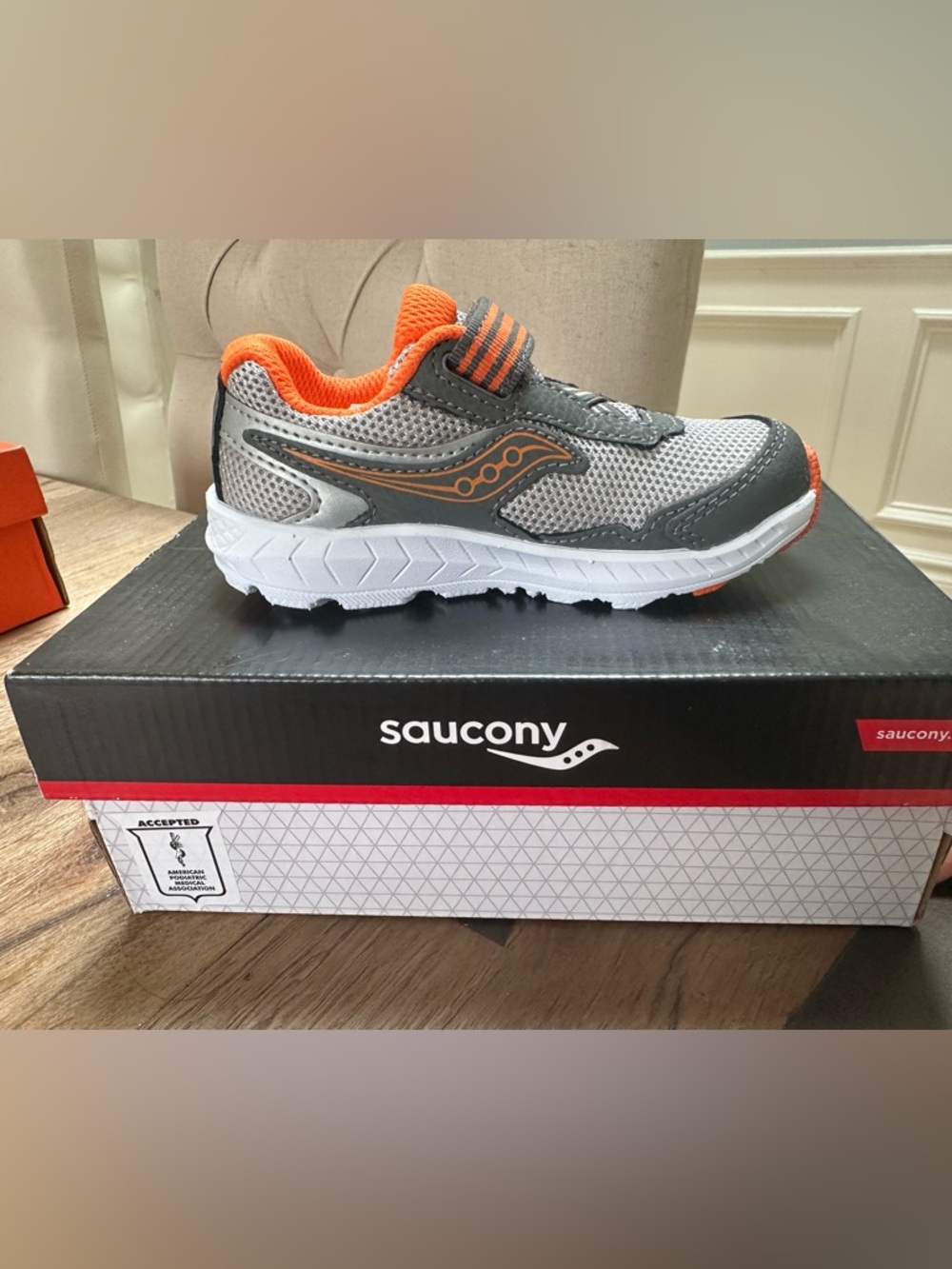 Saucony Kids Gray and Orange Hook-and-Loop Athletic Sneaker